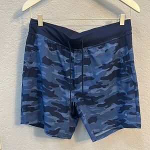 Perry Ellis Blue Athletic Shorts with Camouflage Design